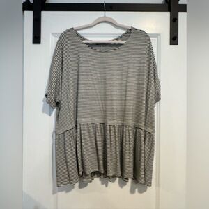 Chris & Carol Black and White Striped Peplum Tunic